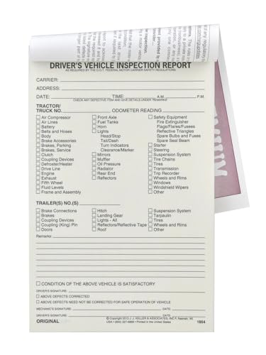 Detailed Driver's Vehicle Inspection Report 25-pk. - Book Format with 31 Sets, 2-Ply Carbonless, 5.5" x 8.5", Meet FMCSR Requirements, J. J. Keller & Associates, Inc.