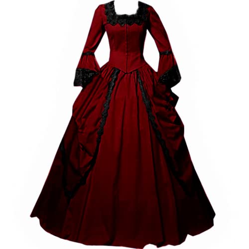 I-Youth Womens Lace Marie Antoinette Ball Gown Dress Victorian Costume Dresses (XL, Wine red)