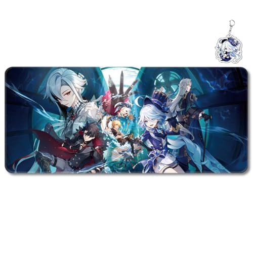 Genshin Impact Mouse Pad Large Gaming Desk Mat Kawaii Non-Slip Rubber Base Anime Mousepad Furina Arlecchino (01,35.4 x 15.7)