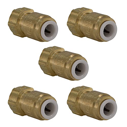 Quick Connect Female Brass Adapter – 1/4” Quick Connect x 1/4” Female Threaded Compression. Converts 1/4" COMP Fittings to a Quick Connect. Perfect for Water Filtration, RO System, Ice Maker (5 Pack)