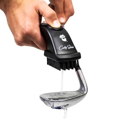 Caddy Splash Golf Club Brush Pro with Water (Black) - Heavy Duty Retractable Clip- Push Button for Easy Cleaning with Nylon Bristles - Holds 4 Oz Water - Golf Accessories - USA Company