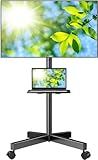 PERLESMITH Mobile TV Stand for 23-60 Inch LCD LED Flat/Curved Screen TVs, Tilt TV Cart Holds up to 88Lbs, Portable TV Stand with Laptop Shelf, Rolling TV Floor Stand Max VESA 400x400mm (PSTVMC06)