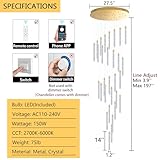 30-Lights High Ceiling Chandelier Modern LED Chandelier for Living Room Dimmable Spiral Crystal Chandelier for Entryway Staircase Foyer Hallway Dining Room Bubble Hanging Light Fixture Gold