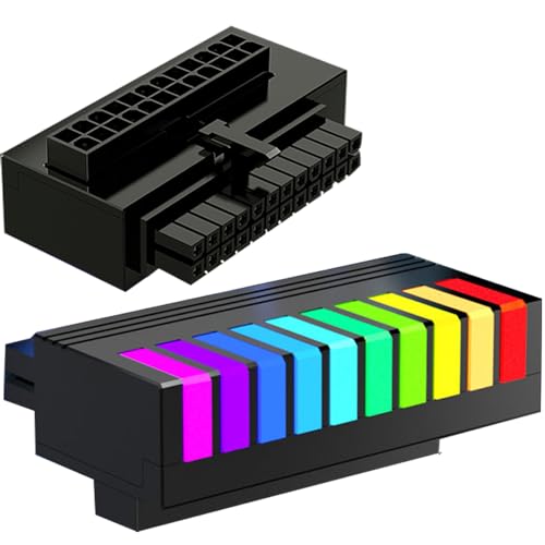 ATX 24 Pin 90 Degree Adapter, 5V 3PIN ARGB RGB 24Pin Right Angle ATX Female to Male Power Supply Adapter for 24PIN Motherboard (Black)