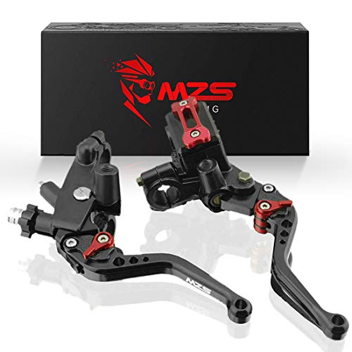 MZS Black 7/8 Levers Set Brake Master Cylinder Clutch Lever Universal Short Adjustable CNC Compatible with Motorcycle Street Sport Dirt Pit Mini Bike Scooter ATV