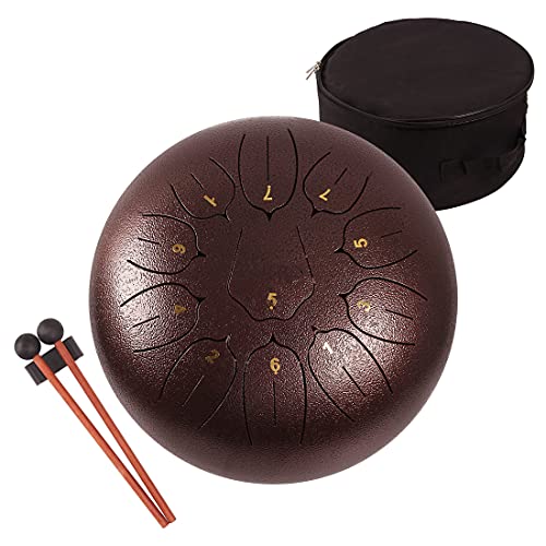 LOMUTY Steel Tongue Drum 12 Inch 11 Notes Tongue Drums for Adults, Steel Drum with Bag, Music Book, Mallets, Finger Picks, Handpan Drum Metal Drum Percussion Instruments for Meditation Yoga (Purple)