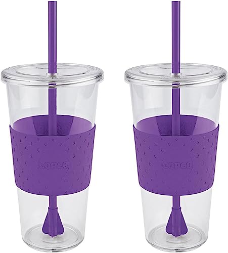 Copco Sierra 24 oz Tritan Reusable Drink Tumbler with Leak-Proof Lid (Set of 2), Removable Straw - Dishwasher Safe, Cold Beverage Cup for Travel & Daily Use, Cup Holder Compatible (Purple)