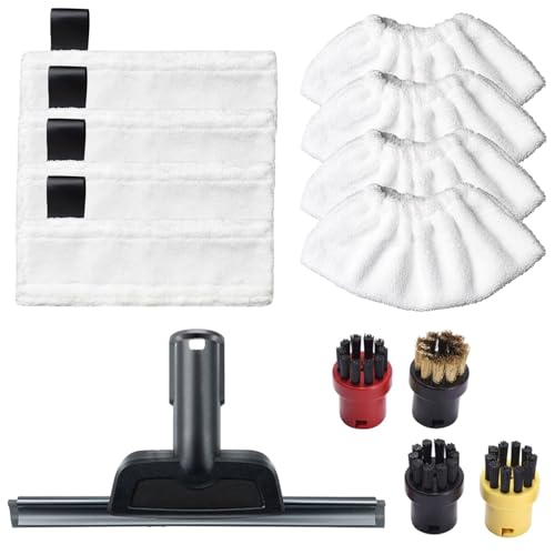 13 PCS Microfiber Cleaning Mop Pads Accessories Kit for Karcher Easyfix SC2 SC3 SC4 SC5 Steam Cleaner Replacement Parts, 1 Steam Scraper Nozzle, 4 Mop Cloths, 4 Mop Pads, 4 Round Brushes