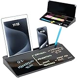 Vivo Glass 16 x 7 inch Dry Erase Board with Storage, Desktop Whiteboard Organizer with Hidden Compartments and Device Slot, Black, DESK-WB16B