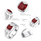 Yaresul Ruby Ring for Men Men's Silver Ring Mens Ruby Ring Red Stone Ring for Men 925 Sterling Silver Mens Ring Princess Cut Mens Wedding Band July Birthstone Ring Gift for Dad Size 10