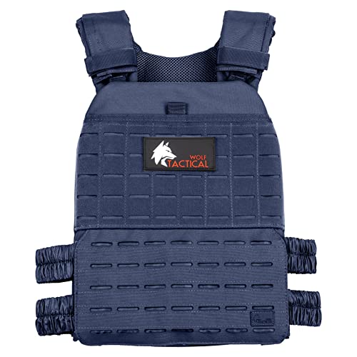 WOLF TACTICAL Adjustable Weighted Vest – WODs, Strength and Endurance Training, Fitness Workouts, Running (Blue)