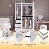 Wakefit 5 Doors Armoire Wardrobe Closet with 3 Drawers & Mirror, Wooden Bedroom Armoires with Hanging Rod, Freestanding Wardrobe Cabinet for Bedroom, Guest Room, White(20.5" D x 47.24" W x 74.8" H)