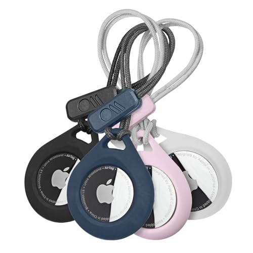 Case-Mate AirTag Holder - AirTag Keychain with Rugged Strap - Easy to Use, Protective Hard Shell Air Tag for Dog Collar, Cat Collar, Keys, Luggage, Backpack - 4 Pack (Clear, Black, Navy, Blush)