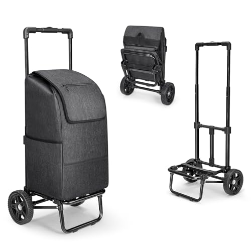 KEDSUM 2 in 1 Shopping Cart for Groceries, 330 lbs Grocery Cart on Wheels, Foldable Shopping Cart with Wheels, Load-Bearing Hand Truck with Black Waterproof Bag for Shopping, Camping, Laundry, Garden