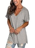 liher Womens Casual V Neck Short Sleeve Boyfriend T-shirt Basic Summer Shirts S Gray