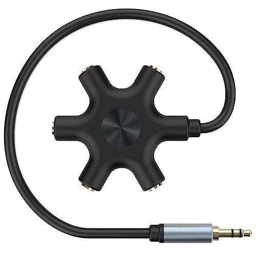 Multi Headphone Audio Splitter, 5-Way 3.5mm Jack Stereo Headset Adapter to Connect Up to 5 Devices for Mixing, Shared Experiences - for iPhone, iPad & More
