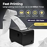 Volcora Thermal Receipt Printer, 80mm POS Printer w/Auto Cutter, USB/Ethernet Interface for Windows/MAC/Linux, ESC/POS Command Support Cash Drawer, High Speed Kitchen Printer, Wall Mount (Black)