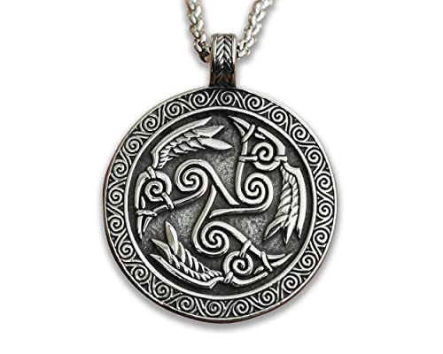 Baldur Jewelry - Celtic Morrigan Raven Triskelion Necklace - Morrighan Triskele Necklace Celtic Raven Jewelry - Three Ravens Necklace - Stainless Steel Raven Pendant - Triple Spiral Necklace