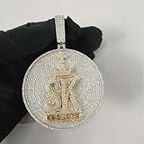 icedout Fully Iced Out Moissanite Diamond Custom Men's Lucky Name Crown Letter Bling Hip mHop Rapper Pendant 14K Gold Plated Luxury Design Round Circle Hip Hop Pendant 925 Sterling Silver Jewelry