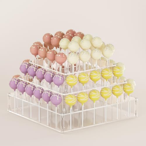Cake Pop Stand, 72 Holes 3 Tier Graduation Cake Pop Holder for Cake pops Sticks, Dessert Decorative Square Lollipop Holder for Weddings Baby Showers Birthday Parties Anniversaries Valentine's Day