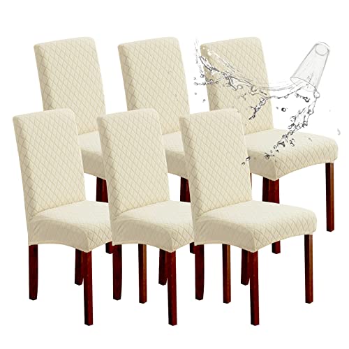 Genina Waterproof Chair Covers for Dining Room 6 Pack, Dining Chair Cover Removable Parson Chair Slipcover Chair Protectors Covers for Kitchen (Argyle-Beige, 6 PCS)