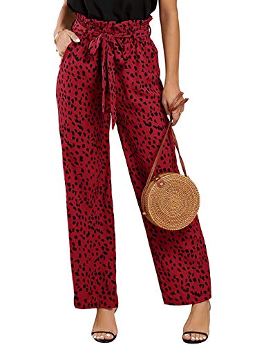 SySea Womens High Waisted Leopard Print Palazzo Pants Belted Wide Leg Long Trousers with Pockets (XX-Large, 1-Red)