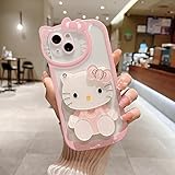 Olntun for iPhone 15 Plus Cute Cartoon Cat Case,3D Bow Kawaii Pink Cartoon Cat Face Makeup Mirror Women Girls Kids Soft TPU Clear Protective Phone Cover for iPhone 15 Plus 6.7 inch Pink