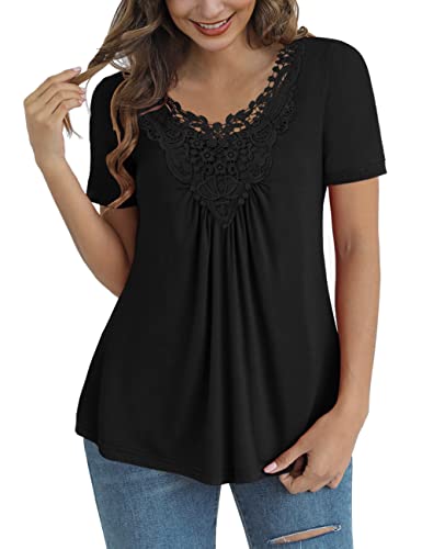 Tralilbee Women's Plus Size Casual Loose V Neck Swing Summer Tops Blouses Tunic Shirts, Black, 4XL