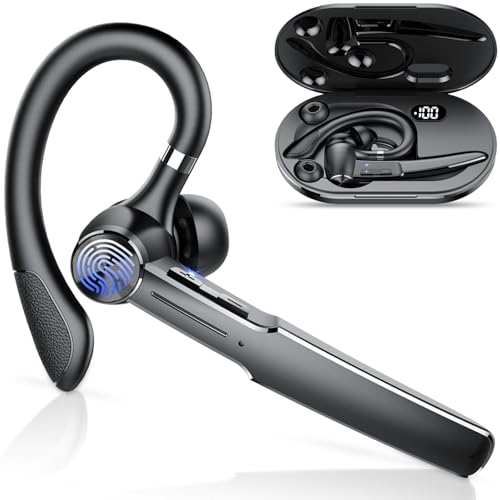 Bluetooth Headset V5.3, Wireless Bluetooth Earpiece with ENC Noise Canceling Mic, 110H Talking Time Single-Ear Headphones, Earbuds IP7 Waterproof Hand-Free Earphone for Business/Trucker/Driver, Black