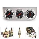 CNSPEED 2" 52mm Triple Gauge Kit Chrome Panel 3in1 Car Meter Oil Pressure Fahrenheit Water Temp Ammeter Gauges for 12V Car Boat Truck Black Face