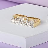 BlingSparkle Ring, Personalized Statement Name Ring with Initial, 18K Gold-Plated, Double Finger, for Women & Mens