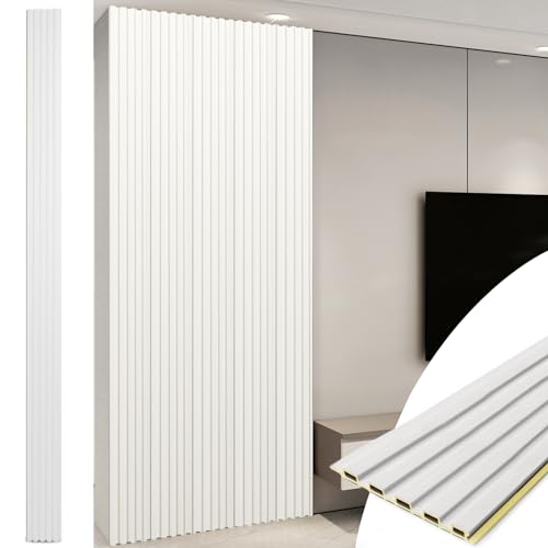 Art3d WPC Slat Wall Panels, 8-Pack 108 x 6 Inch 3D Wall Accents for Interior Wall Decor, Living Room, Bedroom, White