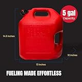 Midwest Can 5610 Safe-Flo Auto Shut Off 5 Gallon Gas Can – Durable Fuel Containers with FlameShield Safety System & Quick-Flow Spout - Red - 4 Pack