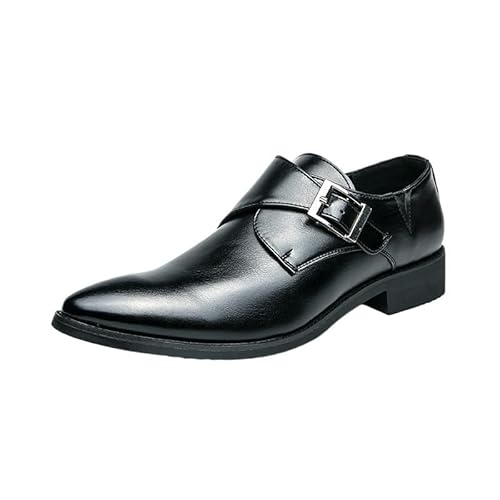 Men's Comfort Orthopedic Dress Shoes Fashion Patent Leather Monk Strap for Men Buckle Casual Formal Pointed Shoes Wedding Dress Footwear Sapatos Tenis Masculino(Black,7.5)