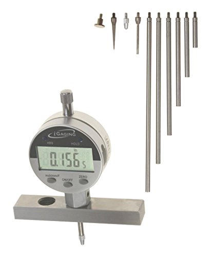 iGaging Depth Gauge Digital Electronic Indicator 0-22" Measuring Range, 0.0005" Resolution, 2-Position Base (Inch/MM/Fractions)