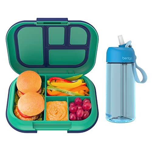 Bentgo® Kids Chill Lunch Box (Green/Navy) With Kids Water Bottle - New & Improved 2023 (Blue)