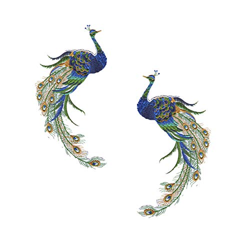 Peacock Embroidered 9'' Patches Birds Iron on Sew on Applique Big Decorative Patches for Clothes Jackets Hat
