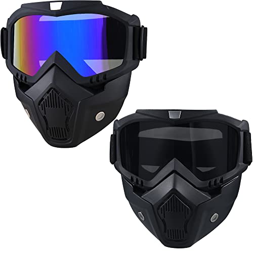 2 Pieces Motorcycle Goggles with Adjustable Face Mask,Dirt Bike ATV Motocross MX Riding Offroad Cycling Protective Glasses