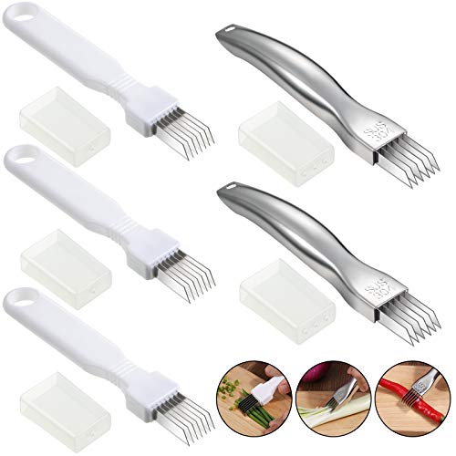 Mudder 5 Pieces Shred Silk Knife Set, Stainless Steel Scallion Cutter Vegetable Onion Garlic and Manual Green Onion Cutter Slicer for Kitchen Restaurant Hotel
