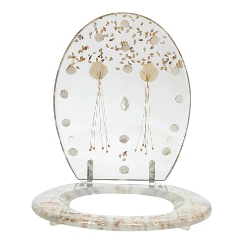 Resin Toilet Seat Transparent Toilet Cover with Stainless Steel Strong Hinges Funny Round Toilet Seat for U Type V Type, O Type (Clear Dried Flower)