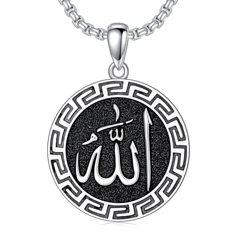 Lattd Allah Necklace for Men 925 Sterling Silver Allah Arabic Pendant Islamic Jewelry Gifts for Men Women