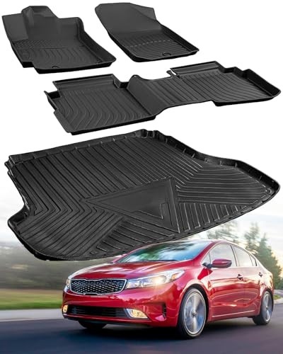 for KIA Forte 2019-2024 Floor Mats & Trunk Cargo Liner, Car Accessories for KIA Forte GT Line GT EX FE LX S LXS, All Weather Car Floor Mats Full Set, Custom Fit Floor Protector Heavy Duty Rug Black