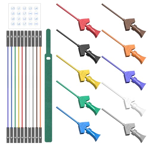 Goupchn 10PCS SMD IC Test Hook Clips with Silicone Jumper Wires Test Leads Kit for Logic Analyzer 10 Colors