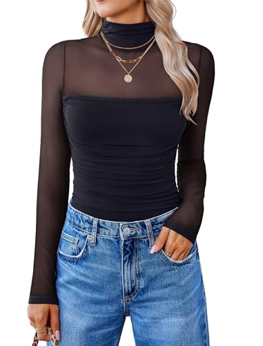 Avidlove Women Long Sleeve Bodysuit Turtle Neck Shapewear Body Suits Mesh One Piece Leotard Shirt Going Out Tops Fall Outfits