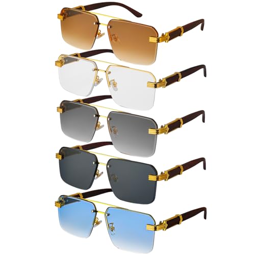 GGSTDDUP 5 Pairs Rimless Sunglasses for Women Men Fashion retro semi Rectangle Square Frameless UV400 Protection Cool Sunglasses