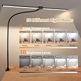 ShineTech Led Desk Lamp for Office Home, Bright Double Head Desk Light with Clamp, Architect Task Lamp 50 Lighting Modes Adjustable Flexible Gooseneck