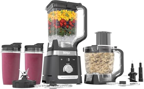 Ninjja CO905KS Deluxe Kitchen System, 1600 WP Auto-IQ Base, 88-oz. Picther, 9-cup Deluxe Food Processor, (2) 24-oz. Single-Serve Cups