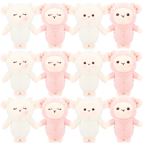 Libima 12 Pcs Mini Lamb Plush Keychain Bulk 4.7 Inch Sheep Stuffed Animal Soft Adorable Lambs for Birthday Baby Shower Back to School Party Favor Gifts Basket Stuffers(Simple Style)