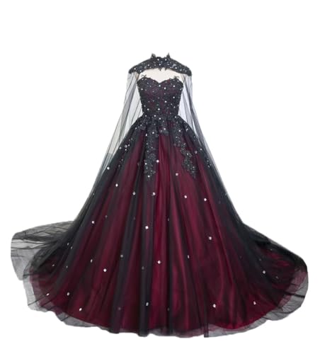 Ftupza Tulle Red Burgundy Sweetheart Wedding Dresses for Bride Lace Applique Bridal Gown with Train A-line Plus Size V-Neck Wedding Gown Size 26