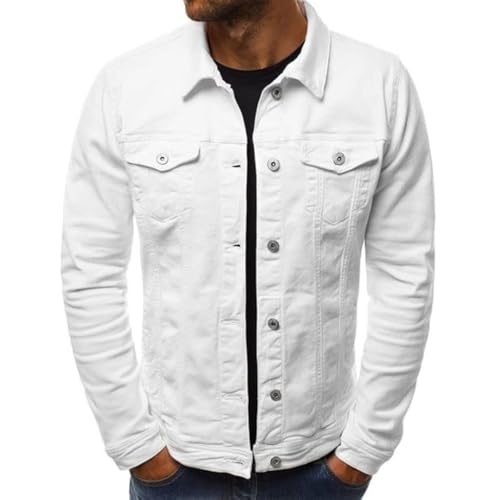 LONGBIDA Men's Casual Classic Denim Jacket Slim Fit Fashion Jean Coat(White,S)